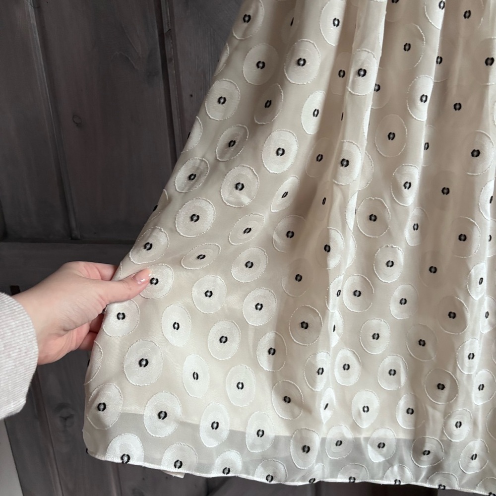 Adrianna Papell Black and Ivory Swiss Dot A Line Dress Braided Size 6 - Picture 4 of 13
